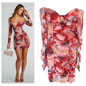 Windsor Bold Bloom Off-The-Shoulder Floral Mesh Mini Dress